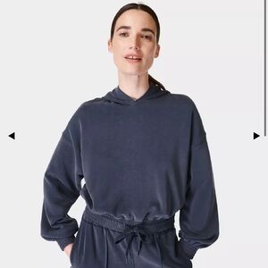 Sweaty Betty Sand Wash CloudWeight Crop Hoodie navy